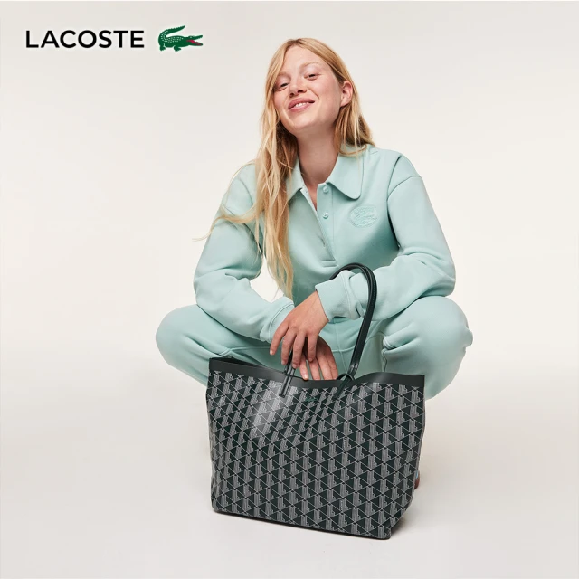 LACOSTE 包款-印花塗層帆布中型包(深綠色)