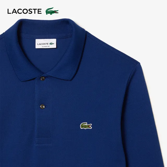 【LACOSTE】男裝-經典L1312長袖Polo衫(藍色)