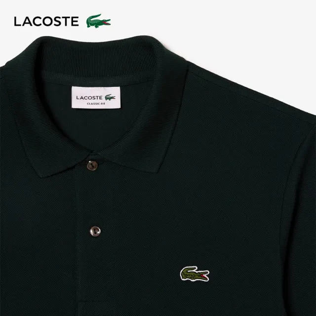 【LACOSTE】男裝-經典L1312長袖Polo衫(墨綠色)