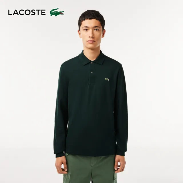 【LACOSTE】男裝-經典L1312長袖Polo衫(墨綠色)