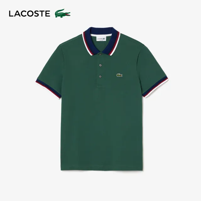 【LACOSTE】男裝-休閒翻羅紋領短袖Polo衫(杉木綠)