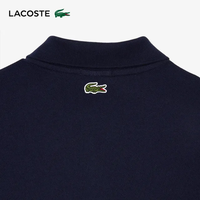 【LACOSTE】中性款-合身印花網眼布短袖Polo衫(藍色)