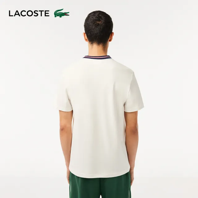 【LACOSTE】男裝-配色皮克領T恤(米白色)