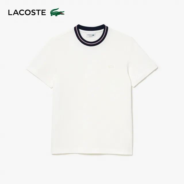 【LACOSTE】男裝-配色皮克領T恤(米白色)