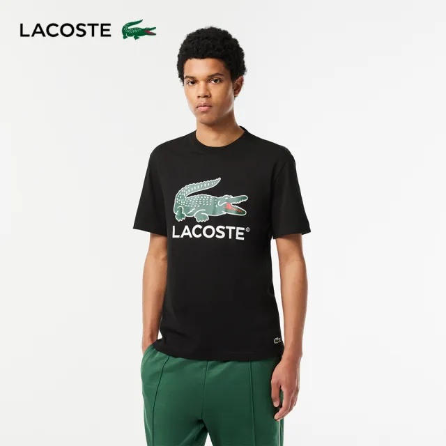 【LACOSTE】男裝-經典鱷魚印花純棉短袖T恤(黑色)