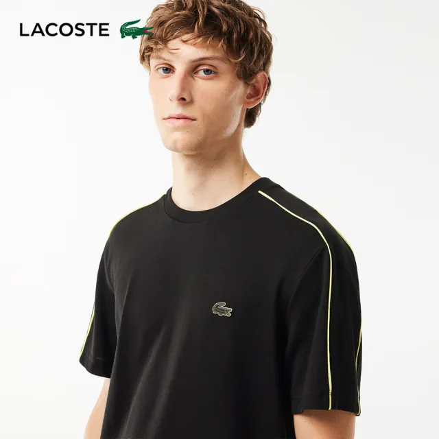 【LACOSTE】男裝對比色Logo短袖T恤(黑色)