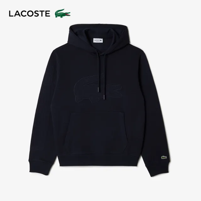 【LACOSTE】男裝-XL尺寸鱷魚帽T(黑色)