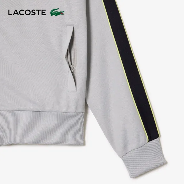 【LACOSTE】男裝-V型色塊拉鍊夾克(灰色)