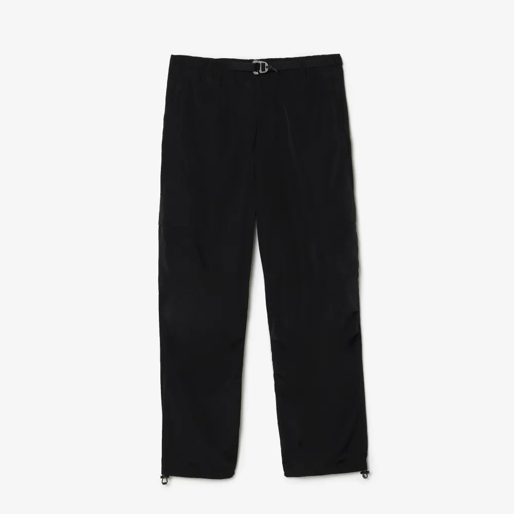 【LACOSTE】男裝-寬鬆版再生纖維刺繡運動長褲(黑色)