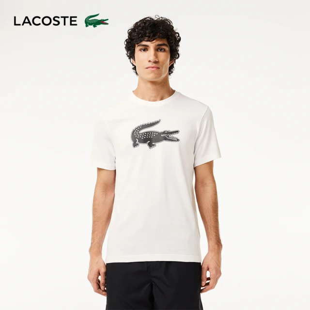 LACOSTE 男裝-SPORT 3D 印花鱷魚皮透氣短袖T恤(白色)
