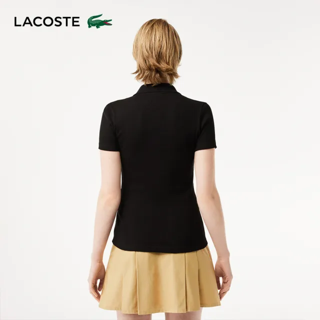 【LACOSTE】女裝-L.12.D 修身羅紋棉質短袖Polo衫(黑色)