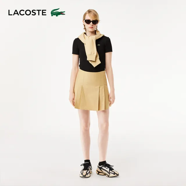 【LACOSTE】女裝-L.12.D 修身羅紋棉質短袖Polo衫(黑色)