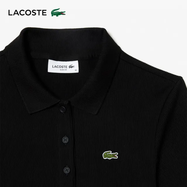 【LACOSTE】女裝-L.12.D 修身羅紋棉質短袖Polo衫(黑色)