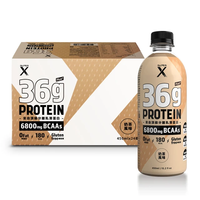 美式賣場 Super X 頂級分離乳清蛋白飲奶茶風味450mlx24瓶/箱(BCAAs/無乳糖/無麩質/零脂肪)