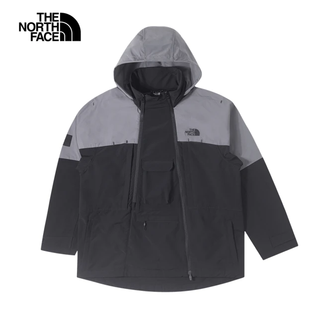 【The North Face 官方旗艦】北面UE男款灰色防風DWR防潑水可收納連帽外套｜8857WOO