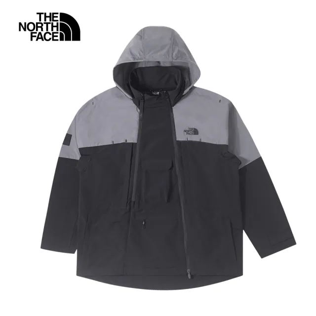 【The North Face 官方旗艦】北面UE男款灰色防風防潑水可收納連帽外套｜8857WOO