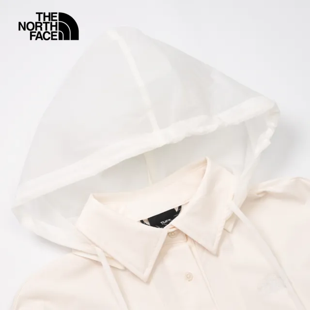 【The North Face 官方旗艦】北面UE女款米白色吸濕排汗防潑水防曬連帽長袖襯衫｜885GQLI