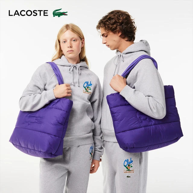 LACOSTE 包款-鱷魚衍縫空氣托特包(莓果紫)