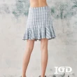 【IGD 英格麗】速達-網路獨賣款-清新格紋小香風毛呢波浪短裙(藍色)