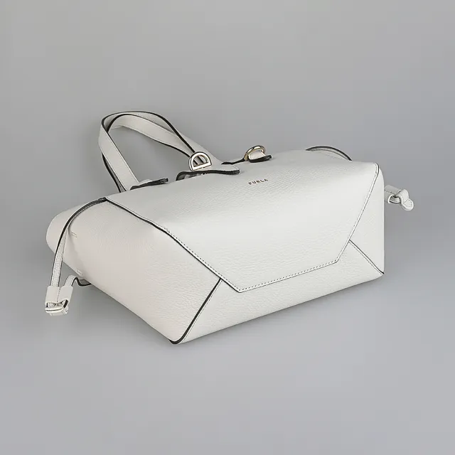 【FURLA 芙拉】FURLA NET燙金LOGO小牛皮拉鍊肩背托特包(棉花糖白)