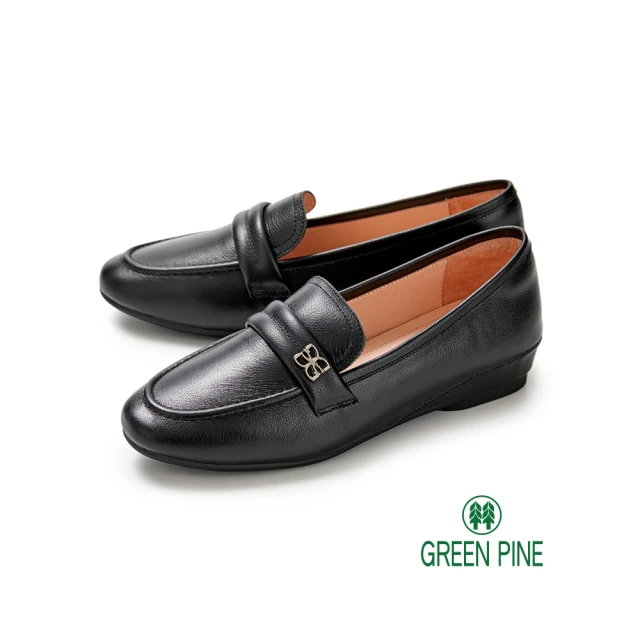 GREEN PINE 全真皮樂福內增高輕量休閒鞋黑色(00310381)