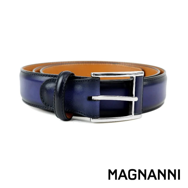 MAGNANNI 義大利素面刷色針扣式皮帶 海軍藍(ZM531-NA)