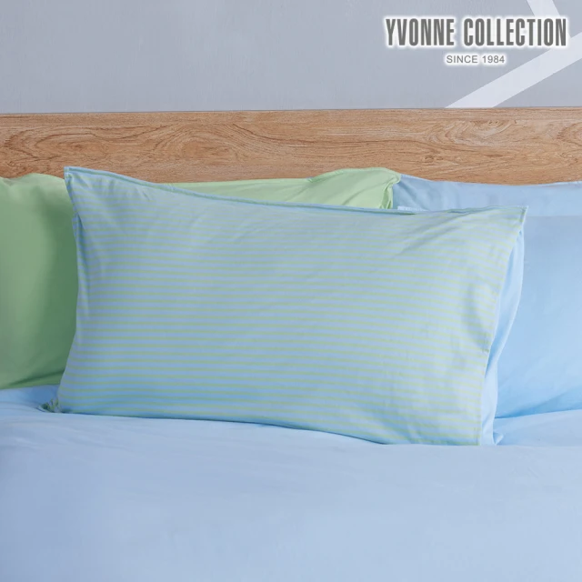 YVONNE 以旺傢飾 100%美國純棉印花枕套-條紋拼接 天空藍(1入)