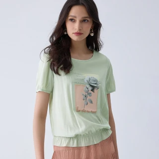 【ILEY 伊蕾】玫瑰刺繡貼布造型上衣(淺綠色；M-XL；1242391202)