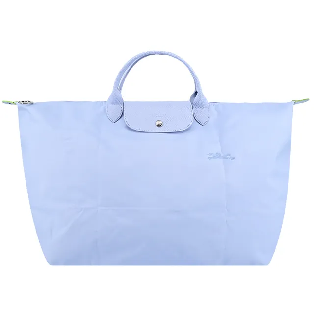 【LONGCHAMP】LE PLIAGE GREEN系列刺繡短把再生尼龍摺疊旅行袋(小/多色選)