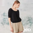【IGD 英格麗】速達-網路獨賣款-壓褶五分袖針織上衣(黑色)