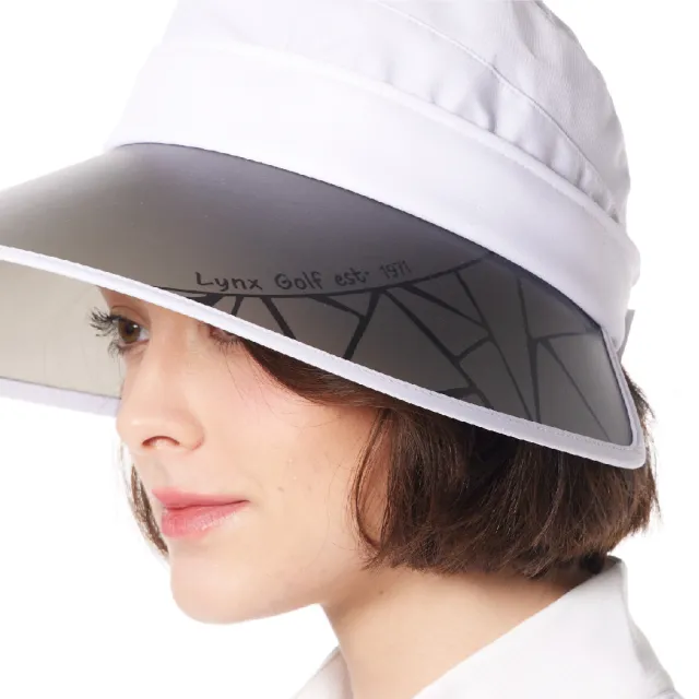 【Lynx Golf】女款抗UV功能可拆式變換中空帽造型帽眉品牌印花可調式大盤帽(白色)