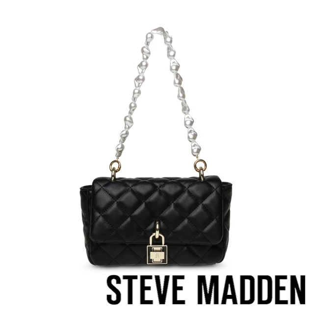 【STEVE MADDEN】BADELA 不規則珍珠菱格肩背包(黑色)