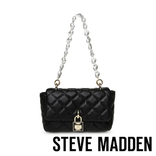 【steve madden】BADELA 不規則珍珠菱格肩背包(黑色)