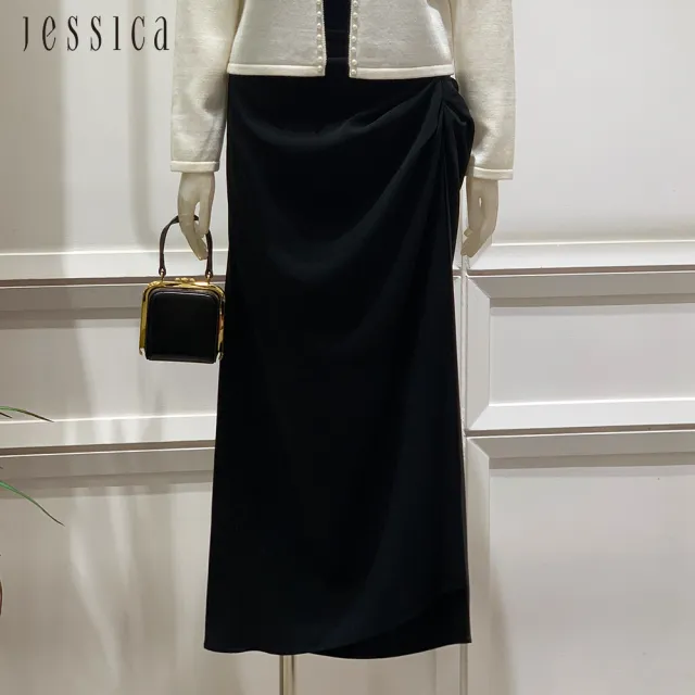 【JESSICA】出清品 優雅氣質修身不規則皺褶長裙235107