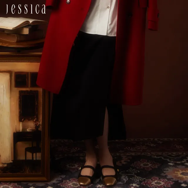 【JESSICA】出清品 優雅氣質修身不規則皺褶長裙235107