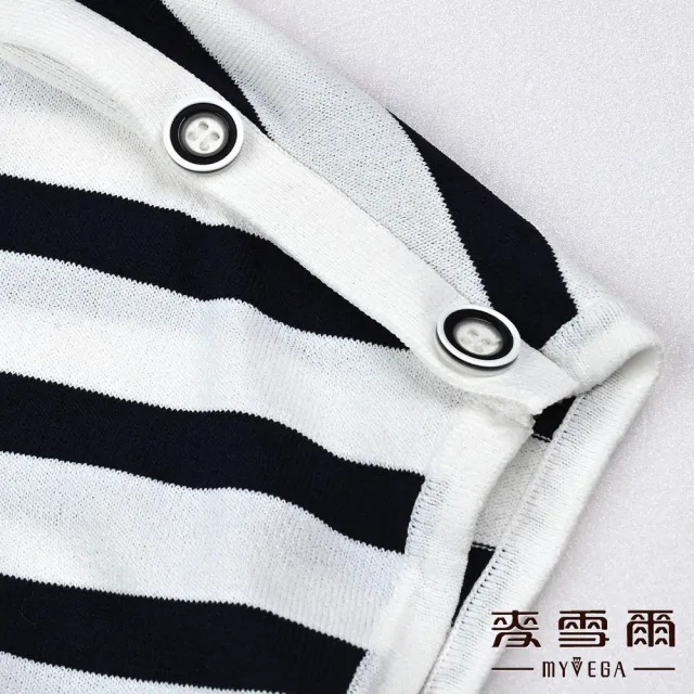 【MYVEGA 麥雪爾】條紋落肩造型釦針織上衣-深藍(2024春夏新品)