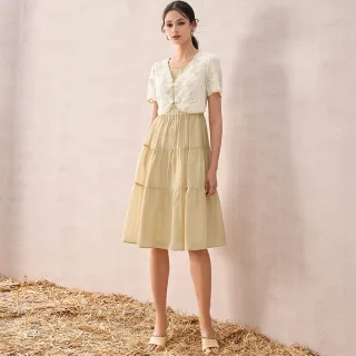 【ILEY 伊蕾】新中式輕薄透氣假兩件洋裝(杏色；M-XL；1242547105)