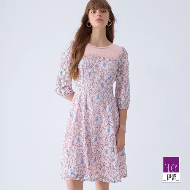 【ILEY 伊蕾】花樣蕾絲七分袖洋裝(粉色；M-XL；1241017101)（其他規格）