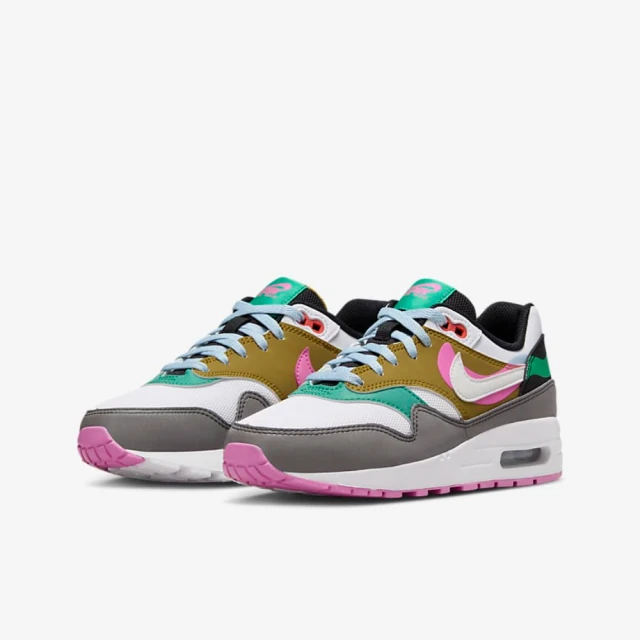 NIKE 耐吉 慢跑鞋 女鞋 大童 運動鞋 緩震 氣墊 AIR MAX 1 SE GS 白灰綠 FJ3286-001