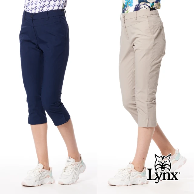 Lynx GolfLynx Golf 女款彈性舒適素面外觀剪接設計立體貼膜造型開杈款窄管七分褲(二色)