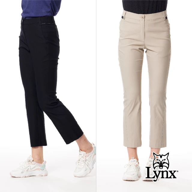 Lynx Golf 女款彈性舒適後口袋繡花造型LOGO夜光織帶設計靴型九分褲(二色)