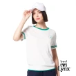 【Lynx Golf】女款彈性舒適羅紋配色設計LOGO緹花造型短袖圓領毛衣(二色)