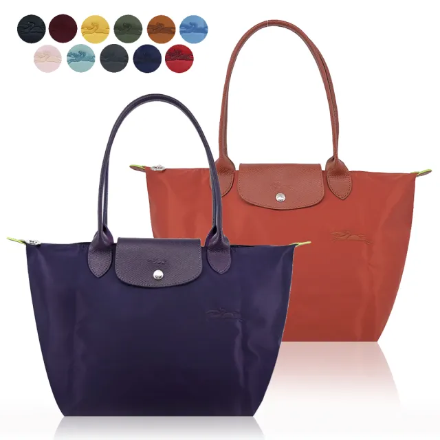 【LONGCHAMP】LE PLIAGE GREEN系列刺繡長把再生尼龍摺疊水餃包(中/多色選)