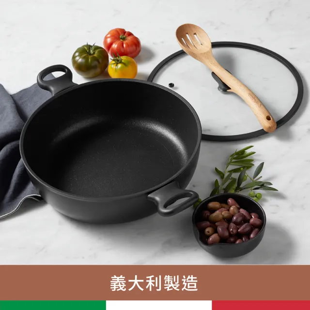 【MEYER 美亞】ESSTEELE意帝斯 皇室級鑽石不沾鍋 30cm深平底鍋 含蓋(IH/電磁爐適用)