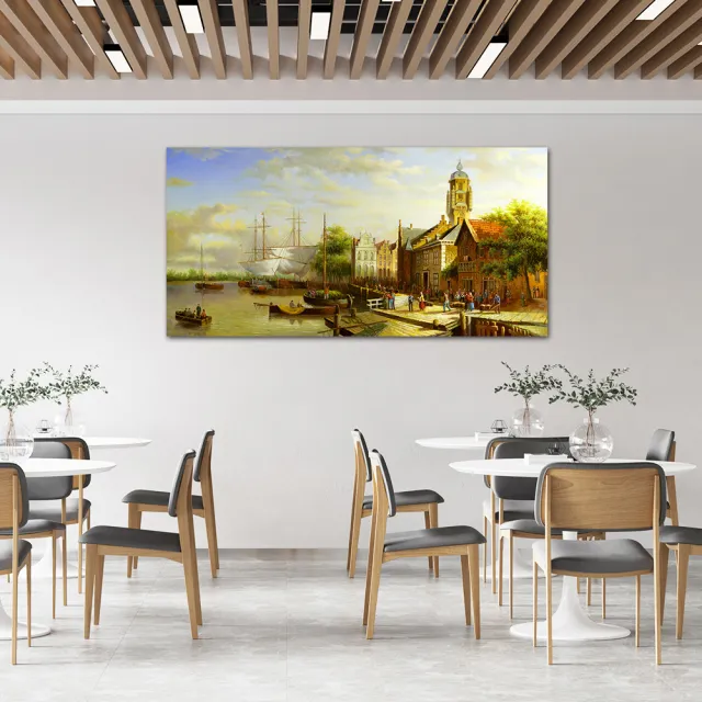 【御畫房】商貿市集 國家一級畫師手繪油畫60×120cm(VF-142)