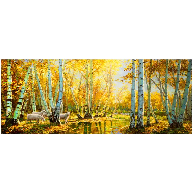 【御畫房】金秋白樺林之二 國家一級畫師手繪油畫60×120cm(VF-50)