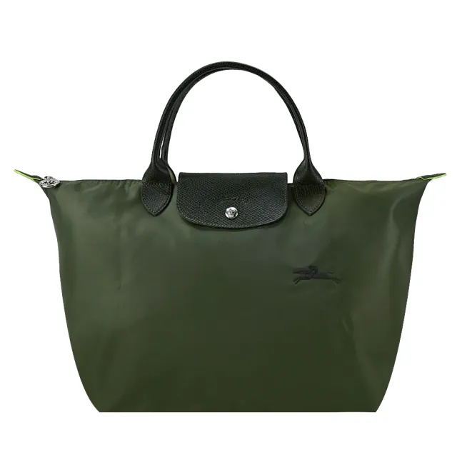 【LONGCHAMP】LE PLIAGE GREEN系列刺繡短把再生尼龍摺疊水餃包(中/多色選)