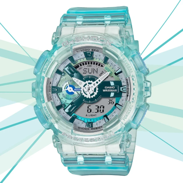 CASIO 卡西歐 G-SHOCK WOMEN 科幻虛擬世界 半透明Y型構造雙顯錶-綠(GMA-S110VW-2A 防水200米)