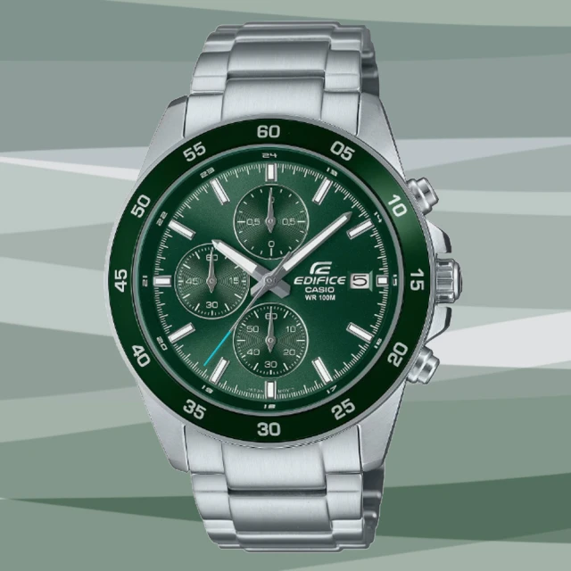 CASIO 卡西歐CASIO 卡西歐 EDIFICE 酷炫風格 柔和設計 中型錶殼碼表腕錶-綠(EFR-526D-3AV 防水100米)