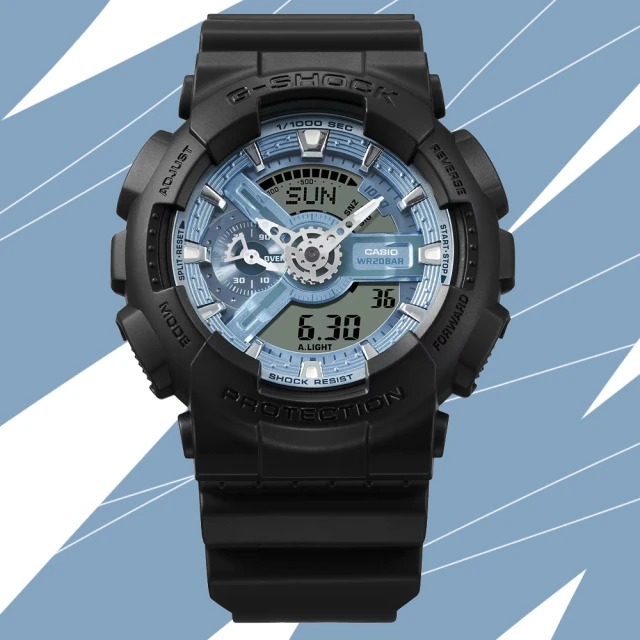 CASIO 卡西歐CASIO 卡西歐 G-SHOCK 街頭質樸風格 酷炫設計 大錶殼雙顯錶-冰藍色(GA-110CD-1A2 防水200米)